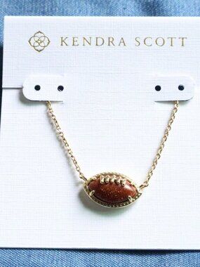 Kendra Scott Football Orange Goldstone Short Necklace NEW